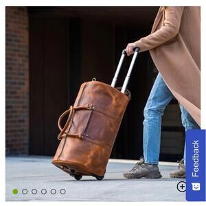 Unisex Leather Trolley Travel Duffel Bag 21-Inch with Wheels